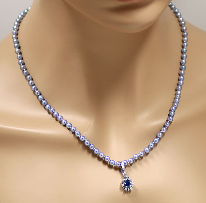 Foto 4 - Saphir Diamanten Clip Anhänger an Silberner Perlenkette, R7410